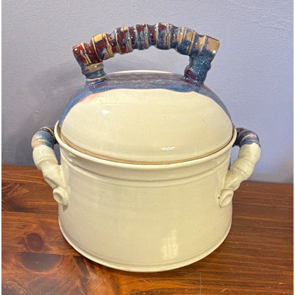 Vintage Ceramic Pottery Casserole Dish w/ Lid Glossy 10x7.5x8 Handcrafted